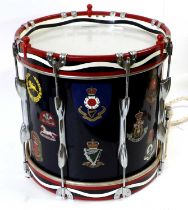 An Elizabeth II Military Style Side Drum by Premier, with dark blue wood carcass applied with