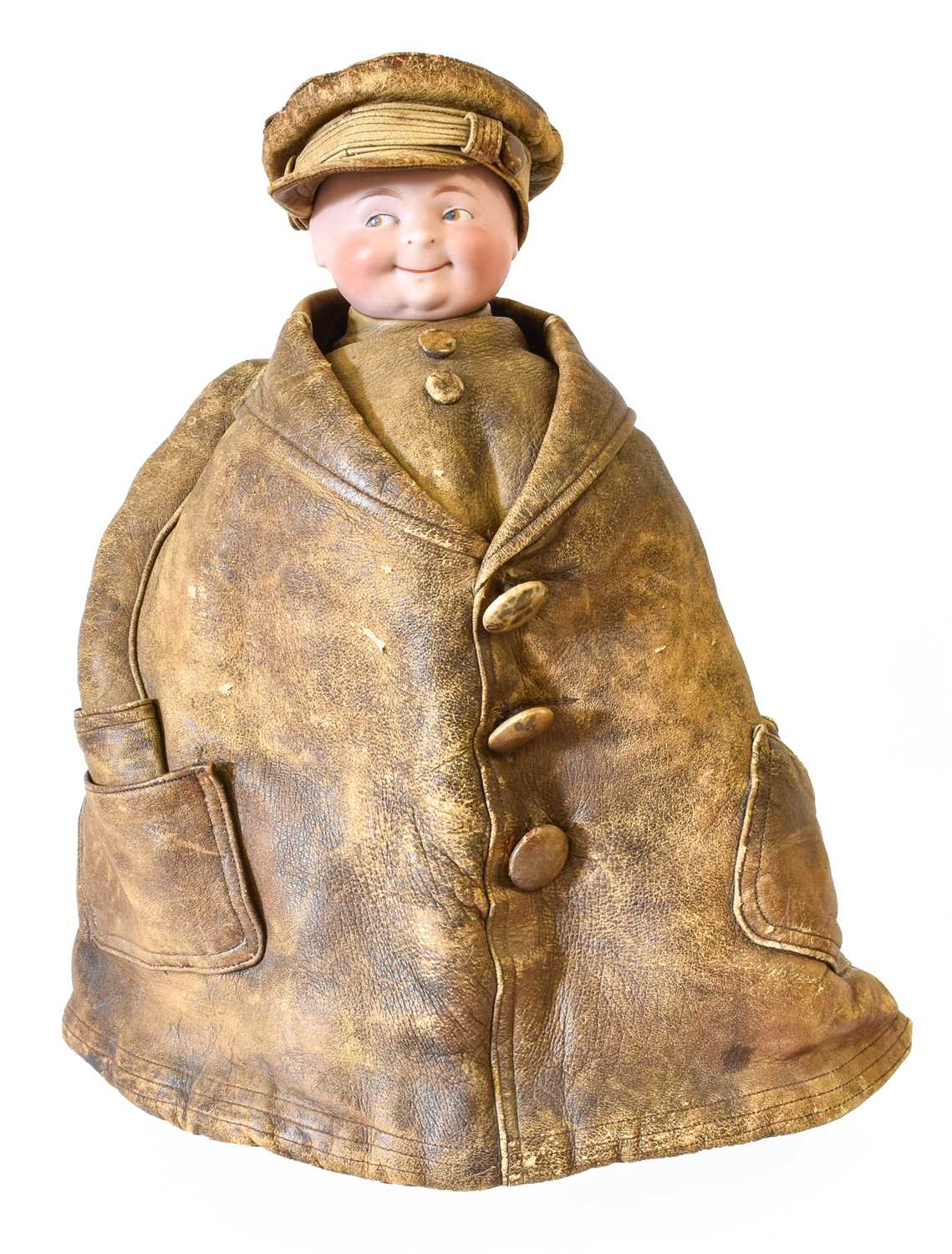 A First World War/Post-War Soldier Doll Tea Cosy, with bisque flange Kewpie type head, wearing a - Image 2 of 3