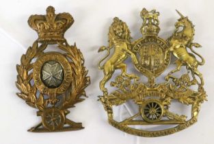 A Royal Artillery Home Services Pattern Helmet Plate, in gilt, with KC and seperate gun carriage