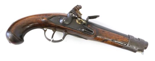 A Late 18th Century French Gendarme Flintlock Pistol, .700 calibre, smooth bore, with 18.5cm round