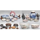 A Chinese Ginger Jar, two 18th century punch bowls, and other Chinese ceramics, etc (three trays)