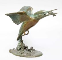 Patricia Northcroft (Contemporary), limited edition patinated bronze sculpture 'Kingfisher with