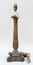 A Classical Style Bronze Columnar Table Lamp, with reeded support issuing from acanthus leaves,