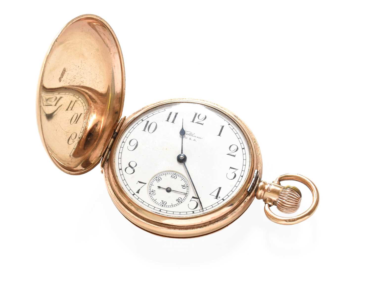 A 9 Carat Gold Full Hunter Waltham Pocket Watch Watch is in going order, adjuster is working, the