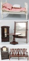 A Victorian Miniature Mahogany Tilt Top Breakfast Table, a 19th century mahogany dressing mirror,