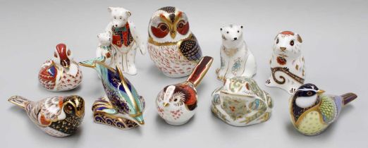 Ten Royal Crown Derby Imari Paperweights, including tawny owl (10) Teddy bears (lacking stopper),