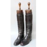 A Pair of Lady's Black Leather Hunting Boots, with beech trees, possibly size 7.