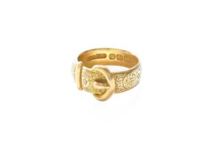 An 18 Carat Gold Engraved Buckle Motif Ring, finger size Q The ring is in good condition, with