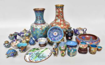 A Quantity of Assorted Chinese Cloisonne, mainly 20th century, including cruet set, vases, pair of