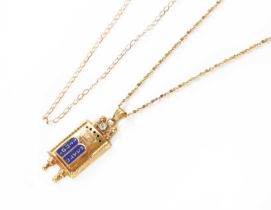 An Enamel and Diamond Pendant on Chain, pendant length 3.9cm, chain length 61cm; and Another