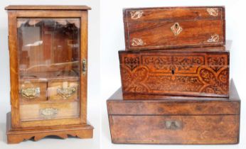 A Victorian Burr Walnut Fitted Writing Slope, together with a rosewood and burr walnut marquetry