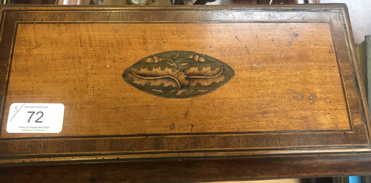 A Simulated Burr Wood Dome Top Tea Caddy, with engraved gilt metal strapwork, 18cm wide; together - Image 3 of 12