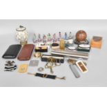 A Tray of Various Collectables, 19th century and later, including Dunhill cigar pouch, cigar