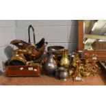 A Collection of Mainly 19th Century Metalwares, including an Arts & Crafts copper coal helmet,