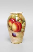 A Royal Worcester Porcelain Vase, 1939, by George Moseley, of ovoid form and painted with peaches
