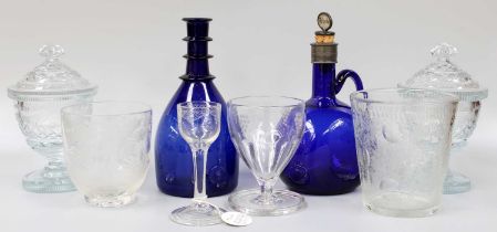 A Collection of 18th Century and Later Glassware, including a small wine glass on folded foot,