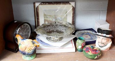 A Walter Moorcroft Hibiscus Pattern Powder Bowl and Cover, a similar vase; together with assorted