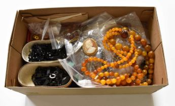 A Quantity of Jewellery, including jet and French jet necklaces; simulated pearls; beaded necklaces;