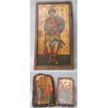 Three Orthodox Icons, largest 77cm by 42cm