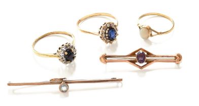 A Small Quantity of Jewellery, comprising of a 9 carat gold sapphire and diamond cluster ring,