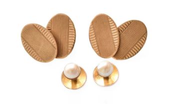 A Pair of 9 Carat Gold Cufflinks, formed of chain linked oval plaques; and Two Split Pearl Dress