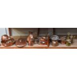 Assorted 19th century Copper and Brass, including saucepans, spit jack, Guernsey milk can, etc (