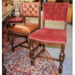 A Set of Ten Early 20th century Oak Dining Chairs, six upholstered in buttoned brown leather with