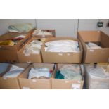 A Large Quantity of Assorted Textiles, white linen, fabrics remnants, crochet and lace textiles, bed
