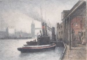 Claude Rowbotham (1864-1949) "The Port of London" Signed and inscribed in pencil, etching, 16cm by