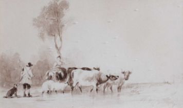 British School (19th Century) Driving the cattle Ink and wash; together with a late 18th/early