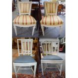 A Pair of Regency Side Chairs, later painted and raised on fluted tapering legs, together with a