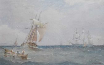 Henry Redmore (1820-1887) Shipping off the coast Signed, watercolour, 22.5cm by 36cm