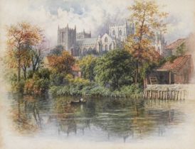 George Fall (1848-1925) York Minster Durham Minster Signed, watercolour heightened with white,