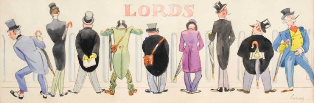 *Gilroy (20th Century) "Lords" Signed in pencil, watercolour and pencil, 17.5cm by 48cm, together