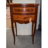 A French Kingwood Bedside Chest, early 20th century, of serpentine form with marble inset top,