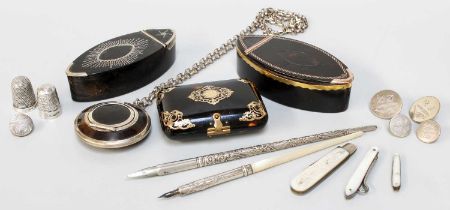 A Collection of Assorted Silver and Other Objects of Vertu, including two shuttle-shaped