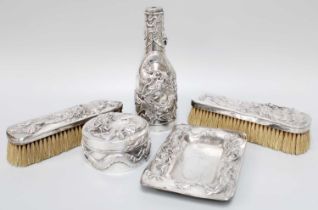 A Chinese Export Silver Dressing-Table Set, Stamped with Chinese Character for 'Sterling Silver',