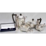 A Four-Piece Elizabeth II Silver Tea-Service, Birmingham, each piece tapering oblong and on scroll