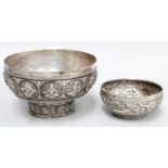 A Silver and Niello Bowl, Possibly Siamese, Early 20th Century, circular and on spreading foot,