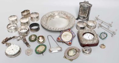 A Collection of Assorted Silver and Objects of Vertu, comprising a circular dish, the rim chased