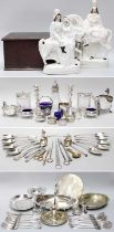 A Collection of Assorted Silver and Silver Plate, the silver including a silver-mounted cut-glass