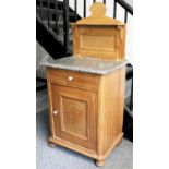 A Victorian Pine Cabinet, with shelf pediments and faux marble top, 58cm by 45cm by 125cm