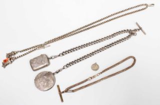 Two Silver Vesta-Cases, with an associated chain, the vesta-cased each engraved with foliage, weight