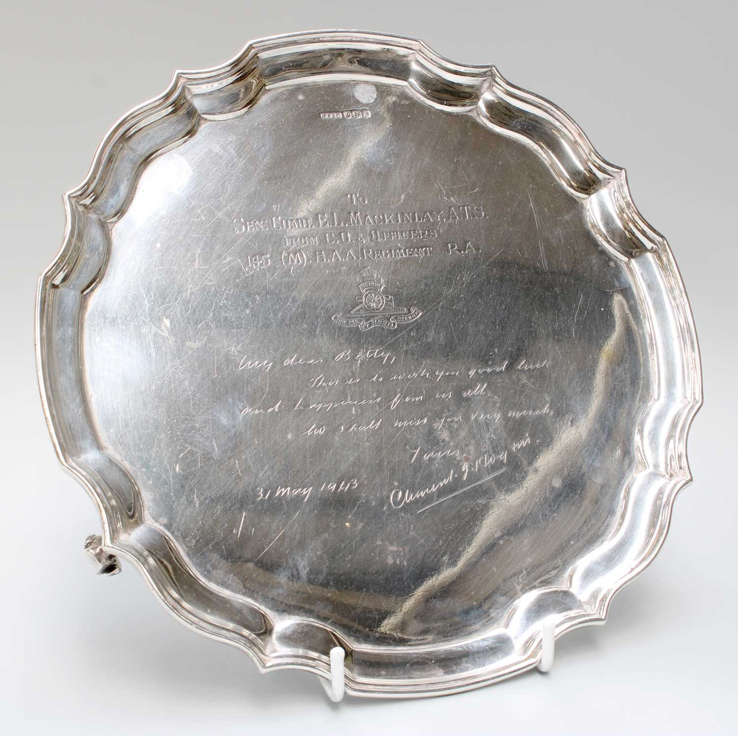 A George V Silver Salver, by Harrison Fisher and Co., Sheffield, 1940, shaped circular and on