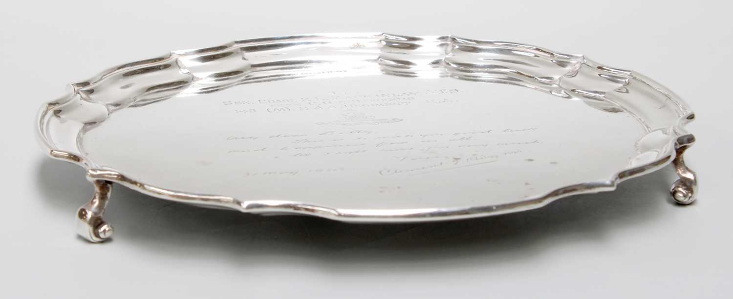 A George V Silver Salver, by Harrison Fisher and Co., Sheffield, 1940, shaped circular and on - Image 2 of 2