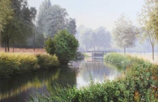 Michael James Smith (b.1976) "River Chelmer, Little Baddow, Essex" Signed, oil on canvas, 50cm by