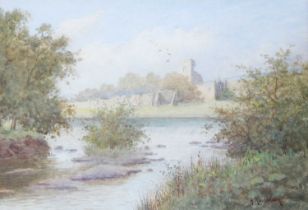 Albert Kinsley R.I., R.C.A. (1852-1945) ''Kirkstall Abbey'' Signed, watercolour, 26cm by 36.5cm