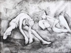 *TAS (Contemporary) Two nudes Initalled, inscribed, "Collograph Unique Print", etching, 50cm x 67cm