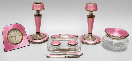 A Collection of George V and George VI Silver and Enamel Dressing-Table Items, Birmingham,