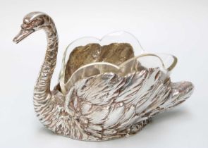 A Continental Silver Small Jardiniere in the Form of a Swan, With English Import Marks for Henry